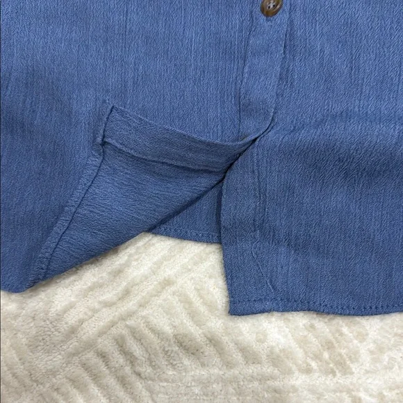 Blue Ruffled Button-Down Top - Picture 5 of 7